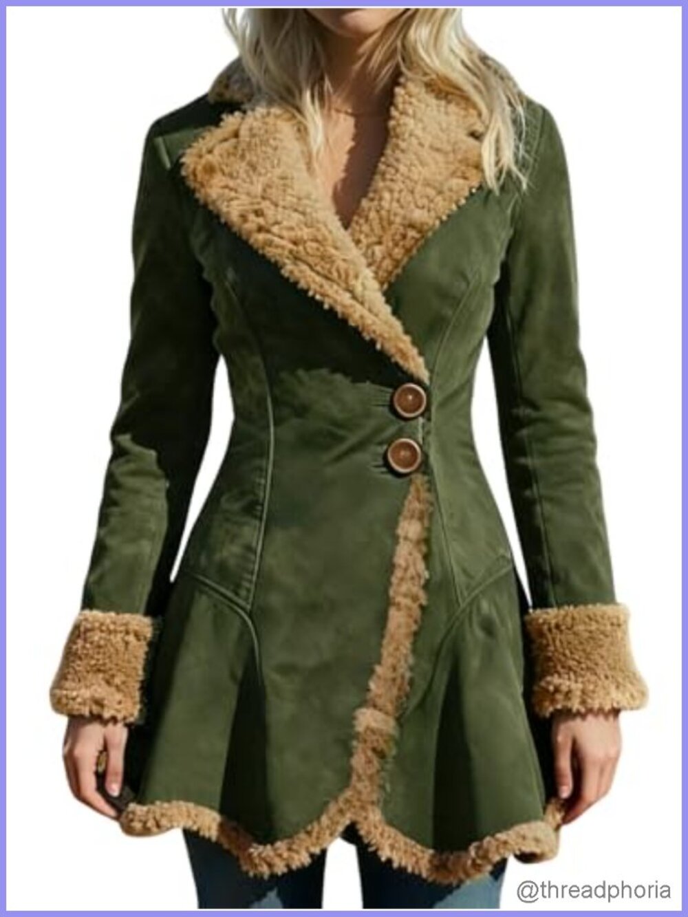 Faux Suede Sherpa Lined Winter Coat Button Notch Collar Slim Fit